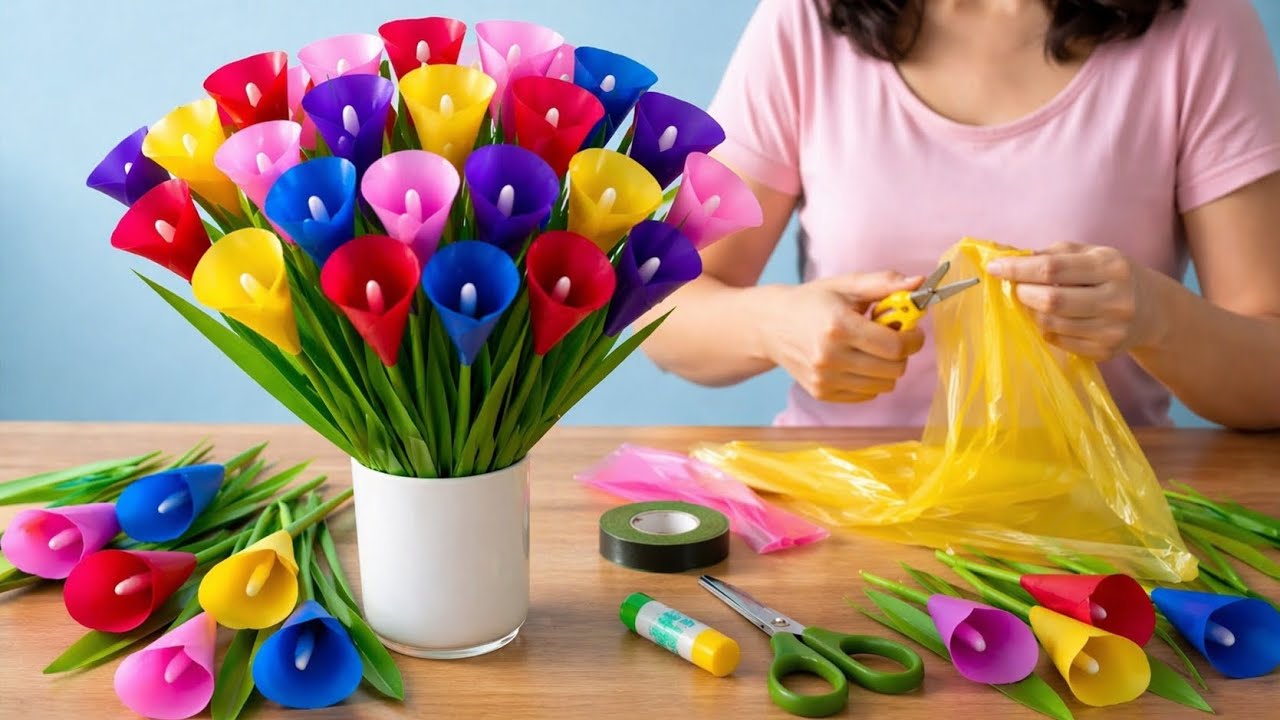 how to make flower from shopping bags