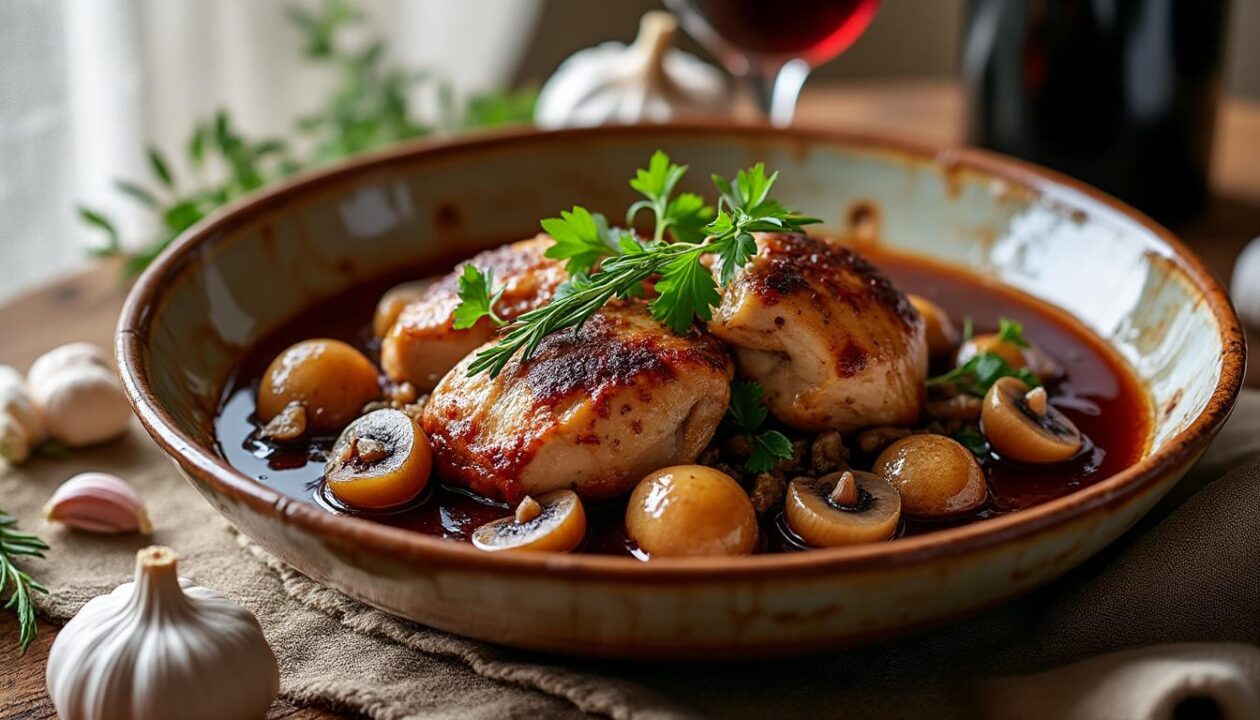 découvrez la recette traditionnelle du coq au vin de grand-mère, avec des astuces simples pour réussir un plat savoureux et facile à préparer.