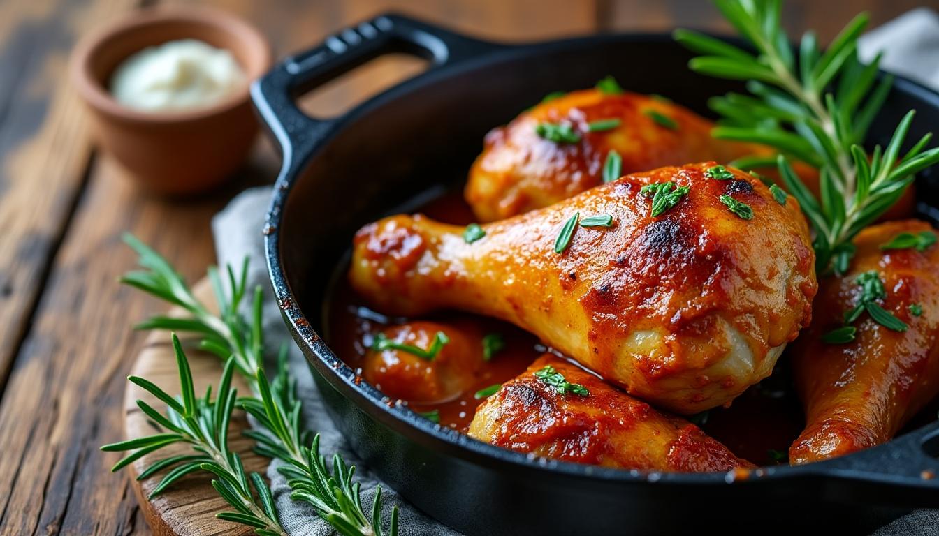 découvrez une recette simple et savoureuse de pilon de poulet cuisiné en cocotte en fonte, parfaite pour un repas convivial et délicieux.